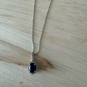 16” White Gold Chain w/ Lab-Grown Sapphire Pendant & Diamond Accents